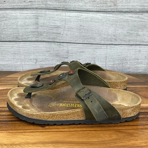 Birkenstock Gizeh Olive Green Jewel Thong Sandal Women’s Size 8 EU 39 - Picture 2 of 12